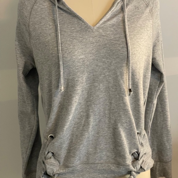 Michael Kors Grey Sweatshirt Type Top With Hood & Tie Down Bottom Sides-Small - Picture 1 of 11